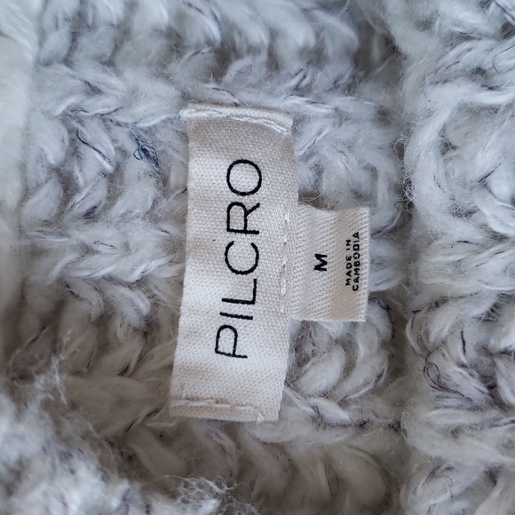 Pilcro Anthropologie Mock Neck Sweater Women Medium Cream Gray Chunky Oversized - Picture 9 of 13